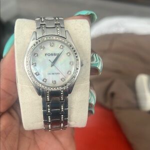 Fossil Silver Watch with Crystal Accents